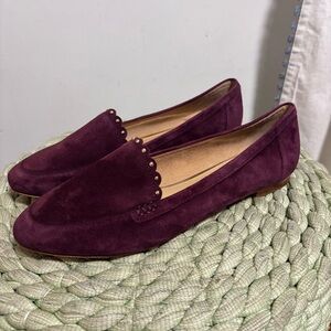 NEW Talbots Plum Purple Suede Gold Stud Scalloped Slip On Flat Loafers